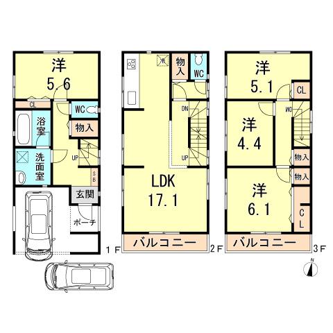 Floor plan. 30,800,000 yen, 4LDK, Land area 76.01 sq m , Building area 109.92 sq m
