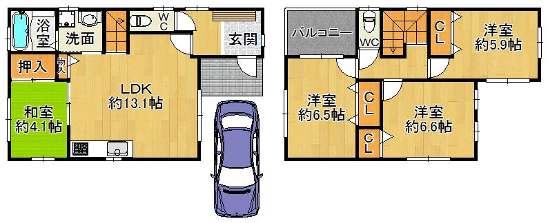 Floor plan. 28.8 million yen, 4LDK, Land area 80.09 sq m , Building area 90.1 sq m B No. land floor plan