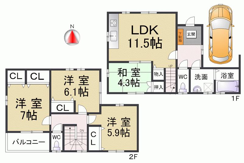 Floor plan. 28.8 million yen, 4LDK, Land area 80.09 sq m , Will be in a space of about 15.8 quires opened the bran of building area 90.1 sq m Japanese-style room