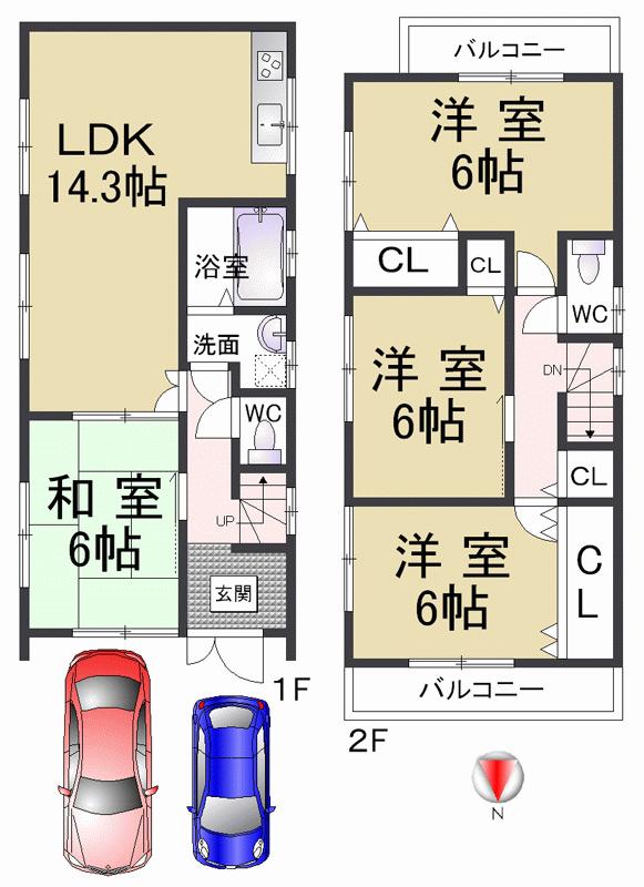 Floor plan. 24,800,000 yen, 4LDK, Land area 81.09 sq m , It is a building area of ​​91.12 sq m car two parking possible two-story