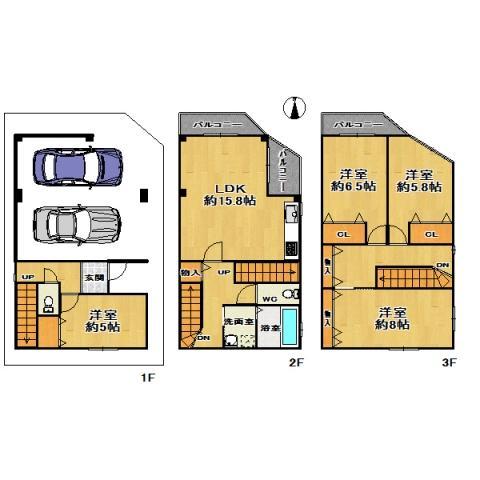 Floor plan. 26,800,000 yen, 4LDK, Land area 70.81 sq m , Building area 114.74 sq m 4LDK + parking two