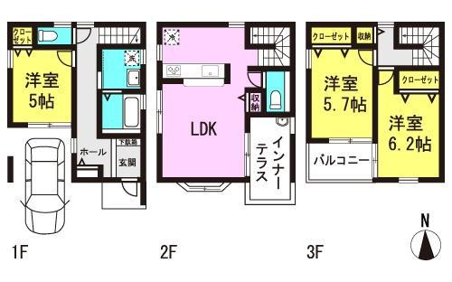 Floor plan. Good inner terrace per yang per 3LDK facing south