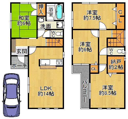 Floor plan. 29,800,000 yen, 4LDK + S (storeroom), Land area 110.02 sq m , Building area 98.01 sq m 2 No. land Floor plan