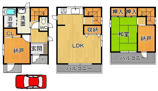 Floor plan. 22,800,000 yen, 2LDK + S (storeroom), Land area 62.14 sq m , Building area 72.88 sq m