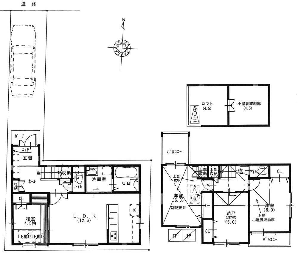 Floor plan. (Model house C No. land), Price 22,800,000 yen, 4LDK, Land area 80.78 sq m , Building area 85.37 sq m