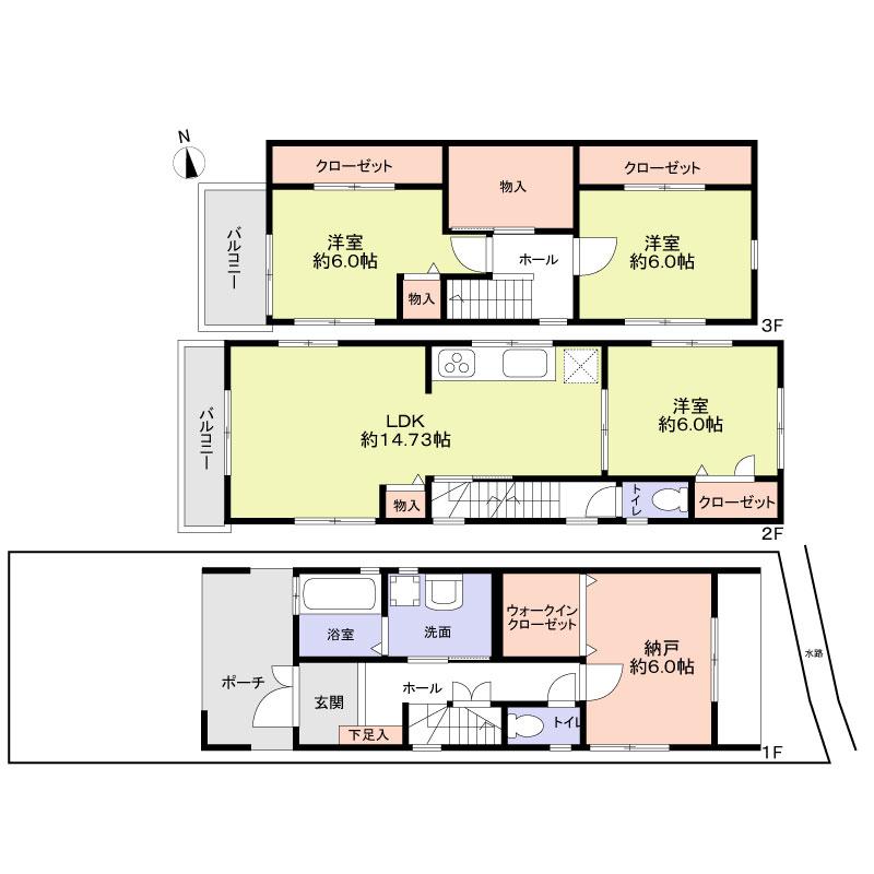 Floor plan. 23.8 million yen, 3LDK + 2S (storeroom), Land area 68.36 sq m , Building area 107.1 sq m