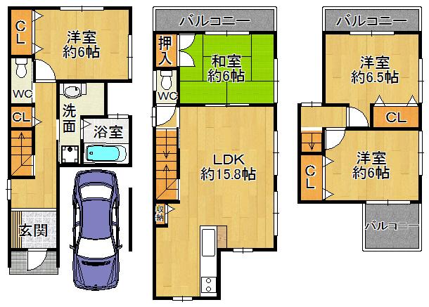Floor plan. 28,900,000 yen, 4LDK, Land area 72.61 sq m , Building area 96.98 sq m A No. land Floor plan