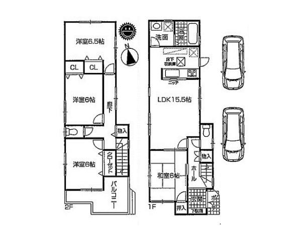 Floor plan. (No. 2 land plan), Price 26,800,000 yen, 4LDK, Land area 117.33 sq m , Building area 96.39 sq m