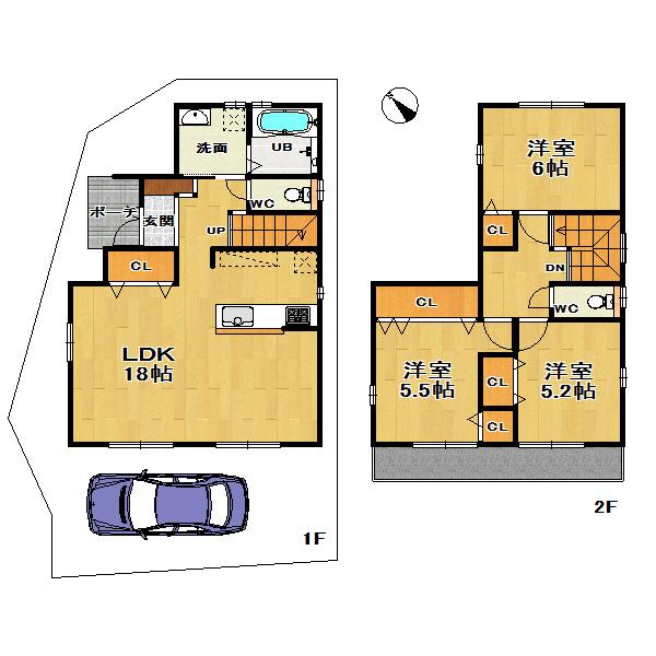 Building plan example (floor plan). 3LDK plan example