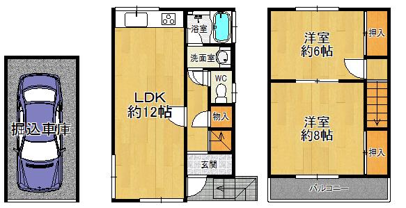 Floor plan. 12.8 million yen, 2LDK, Land area 43.96 sq m , Building area 78.57 sq m