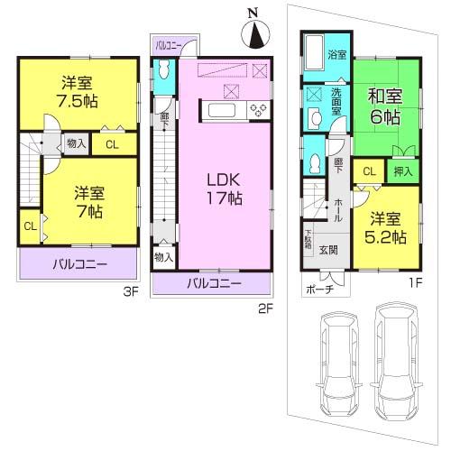 Floor plan. 27.3 million yen, 4LDK, Land area 80.35 sq m , Building area 103.53 sq m
