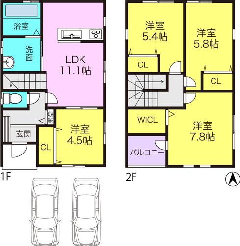 Floor plan. 34,300,000 yen, 4LDK, Land area 146.16 sq m , Building area 88.5 sq m
