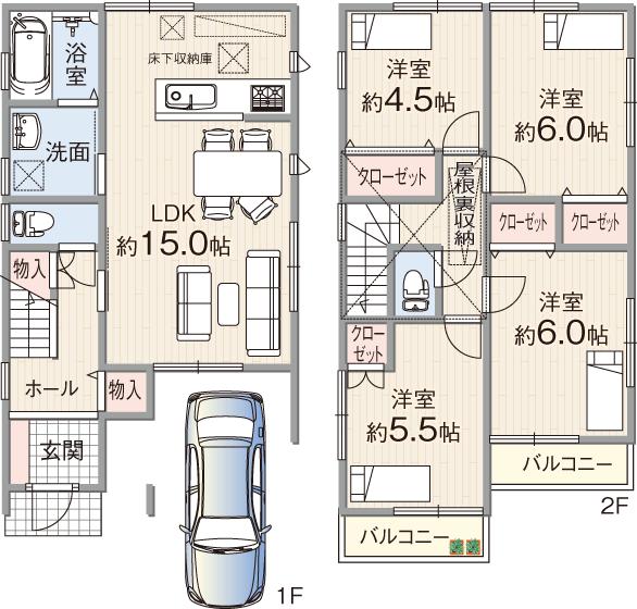 Floor plan. (Forest Town Hokudaibutsu premium), Price 31,800,000 yen, 4LDK, Land area 80.03 sq m , Building area 97.19 sq m