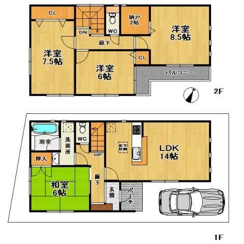 Floor plan. (No. 2 land plan), Price 29,800,000 yen, 4LDK, Land area 110.02 sq m , Building area 98.01 sq m