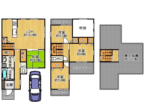 Other. Reference plan view with rooftop garden 4LDK, Site area, 91.94 sq m Building area, 98.81 sq m
