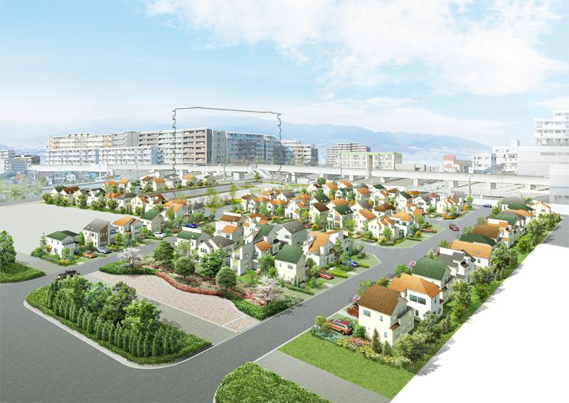 Other. Live wrapped in green full of in front of the station, The new town is the birth. ( ※ Cityscape image illustrations)