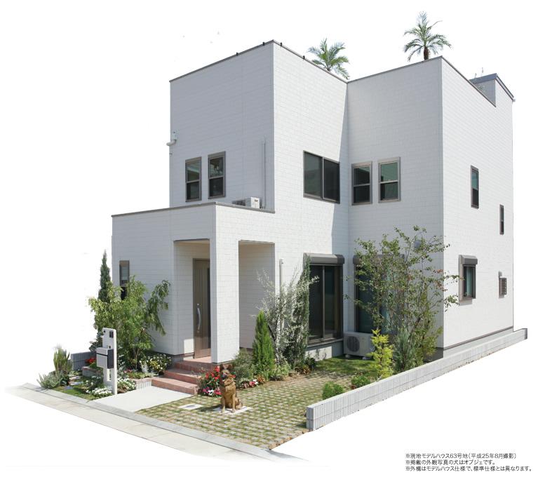 Building plan example (exterior photos). Installing a 2 Pledge of closet on the first floor. It is convenient to accommodate the big things, such as vacuum cleaners and fans. Even the sky deck of 26 quires large on the roof. (Local No. 63 land model house / 2013 August shooting)