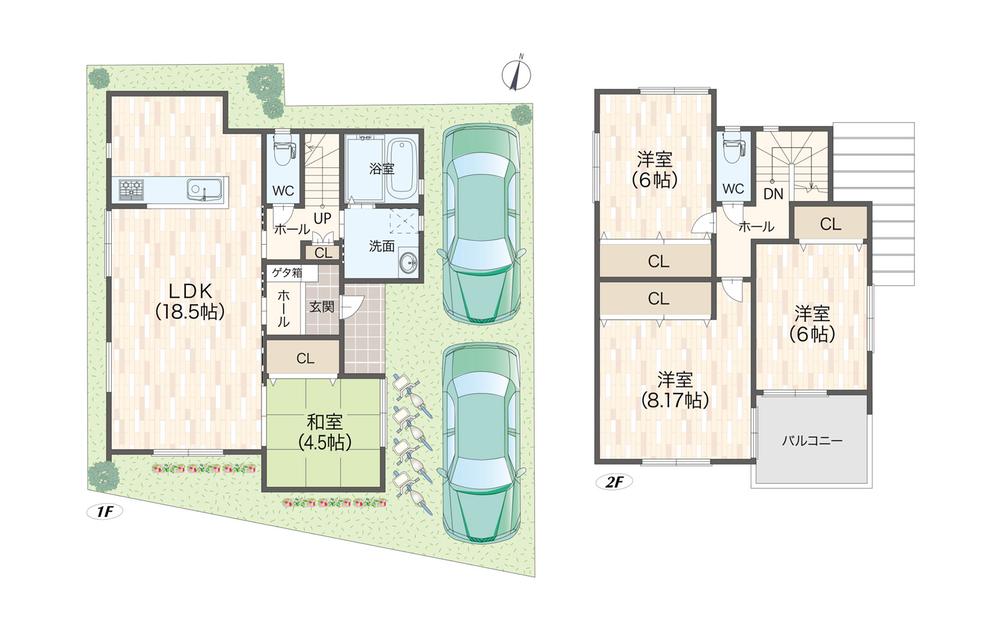 Building plan example (floor plan). Building plan example (C No. land) 4LDK, Land price 23,100,000 yen, Land area 110.05 sq m , Building price 14.7 million yen, Building area 100.53 sq m