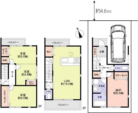 Floor plan. 27,800,000 yen, 3LDK + S (storeroom), Land area 59.23 sq m , Building area 104.49 sq m