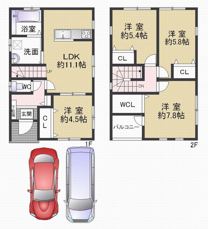 Floor plan. 34,300,000 yen, 4LDK, Land area 146.16 sq m , Two You can park building area 88.5 sq m car