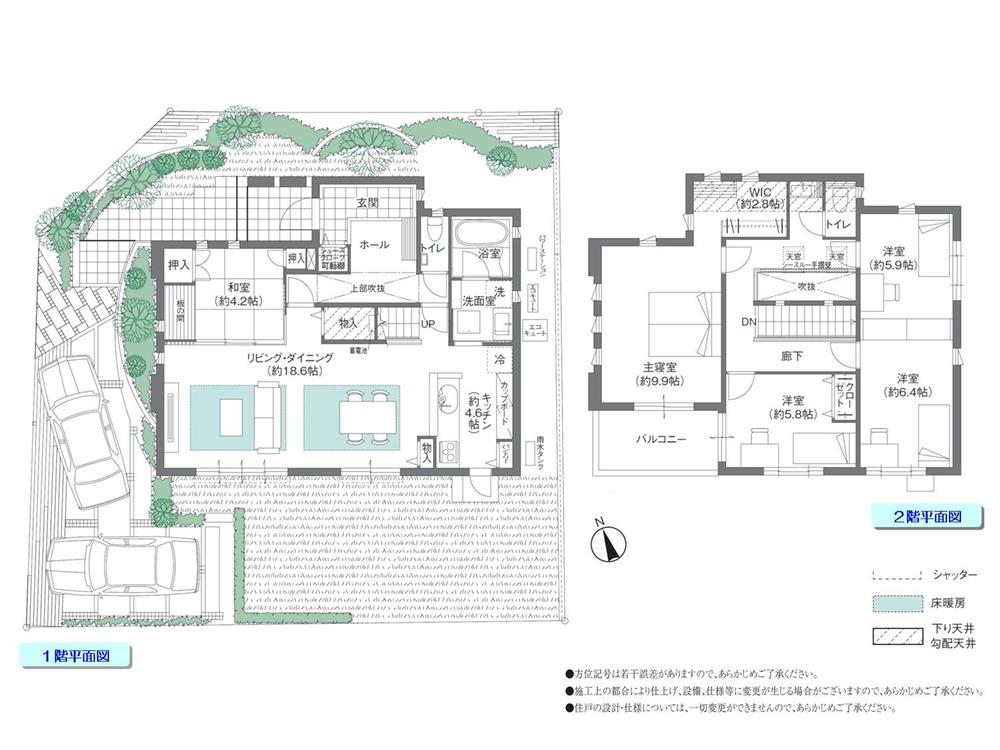 Floor plan. 1590m sidewalk until the Municipal Tide kindergarten ・ Green road does not pass through the car, Footbridge has been developed it is easy to public kindergarten kindergarten. 