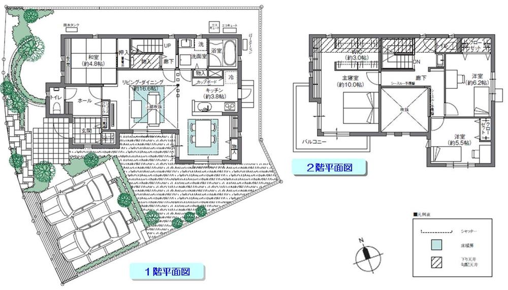 Floor plan. 1590m sidewalk until the Municipal Tide kindergarten ・ Green road does not pass through the car, Footbridge has been developed it is easy to public kindergarten kindergarten. 