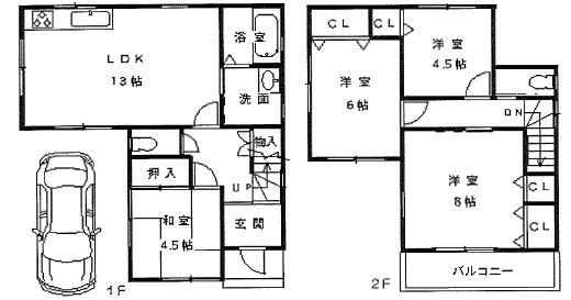 Building plan example (floor plan). Building plan example (B No. land) Building Price 13 million yen, Building area 89.50 sq m