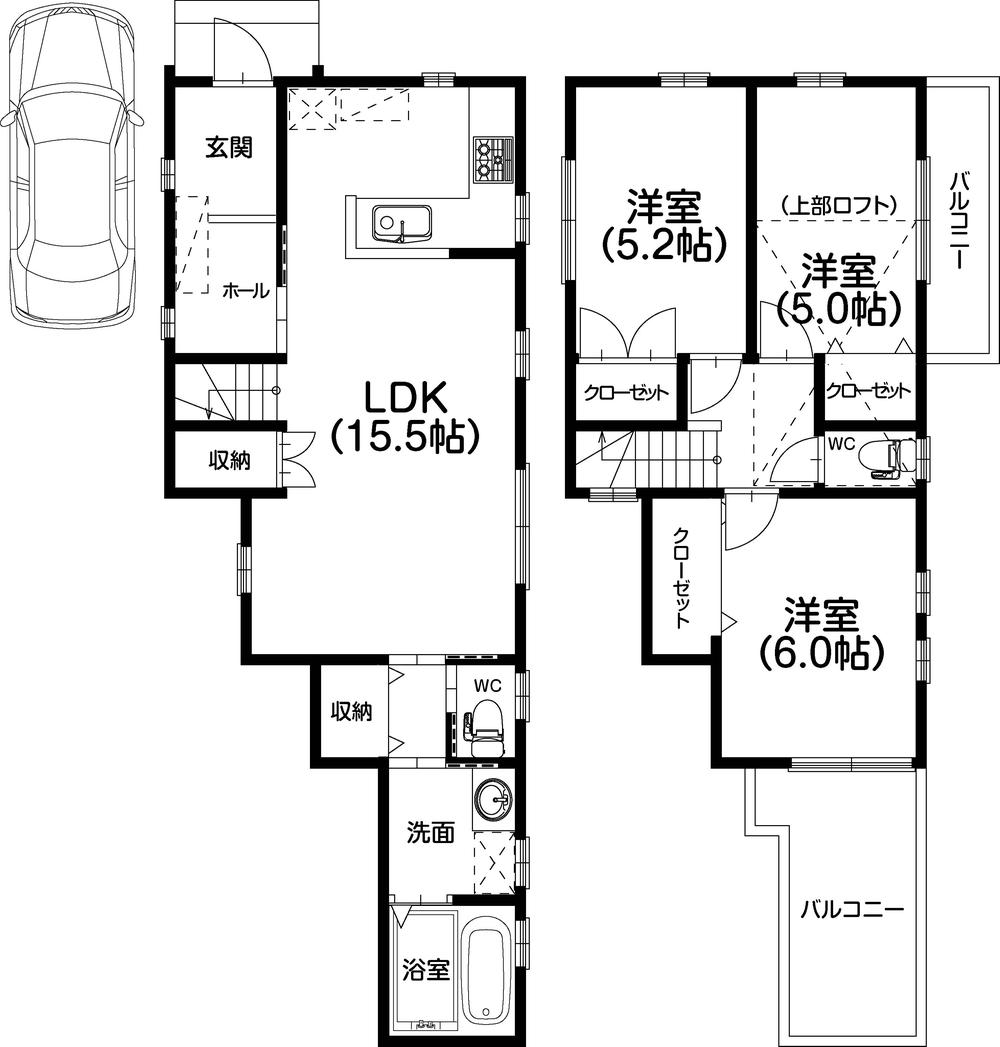 Floor plan. 33,800,000 yen, 3LDK, Land area 120.33 sq m , Building area 81.41 sq m LDK15.5 Pledge, Wide balcony