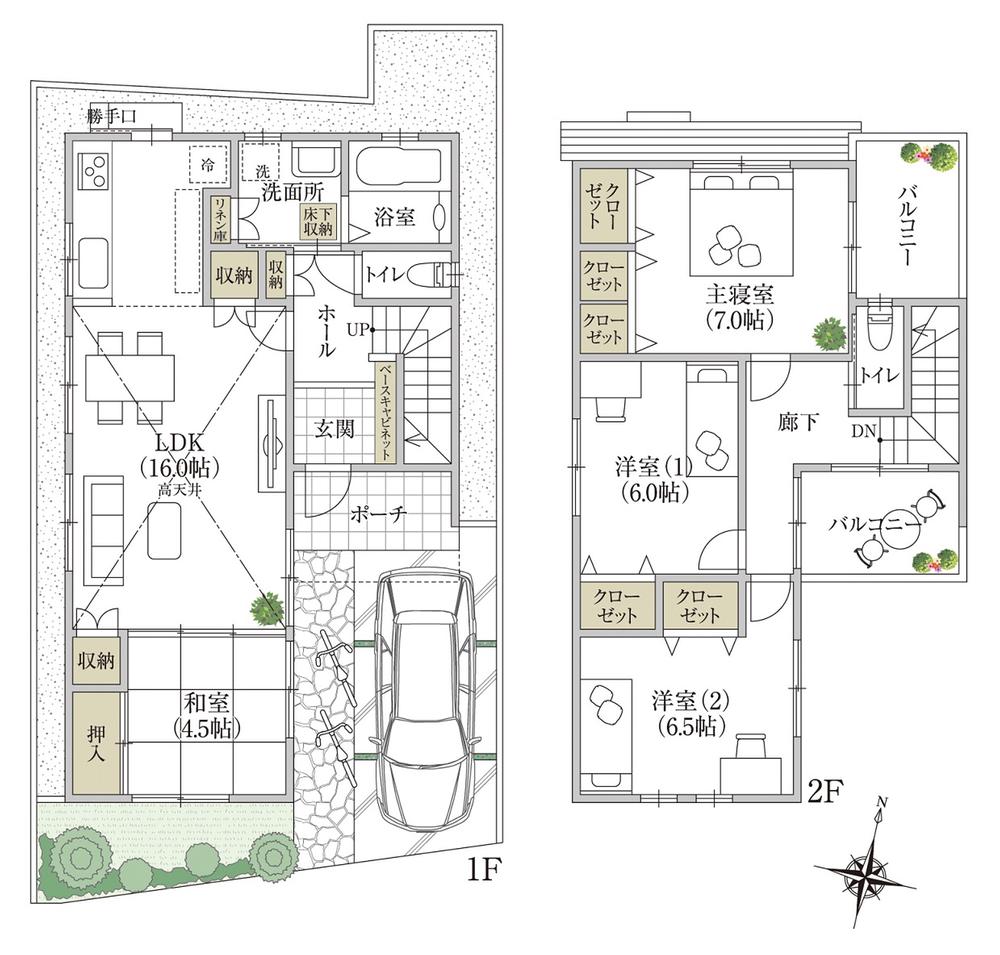 Building plan example (floor plan). Building plan example (No. 5 locations) 4LDK, Land price 22,983,000 yen, Land area 100.11 sq m , Building price 19,980,000 yen, Building area 100.03 sq m