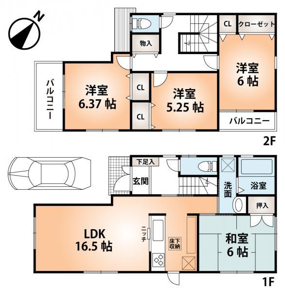 Floor plan. 30,800,000 yen, 4LDK, Land area 100.05 sq m , Building area 95.37 sq m ■ Mato drawings ■ Living spacious 4LDL! Good per yang.