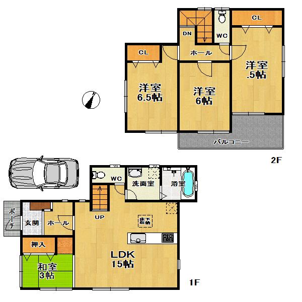 Compartment view + building plan example. Building plan example, Land price 20.8 million yen, Land area 95.64 sq m , Building price 12 million yen, With a building area of 89.91 sq m building conditions (Building price 12 million yen)