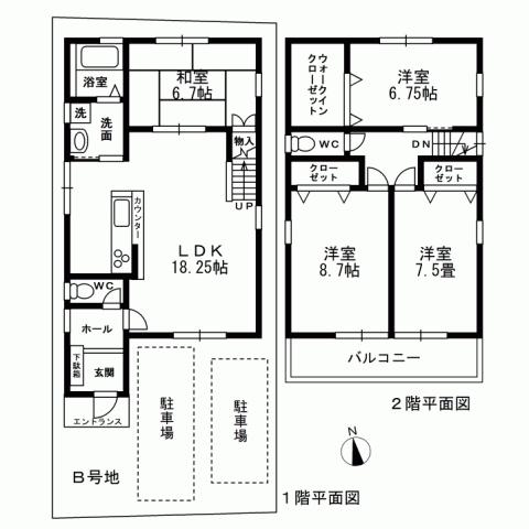 Floor plan. (B No. land), Price 32,800,000 yen, 4LDK, Land area 103.7 sq m , Building area 108.54 sq m