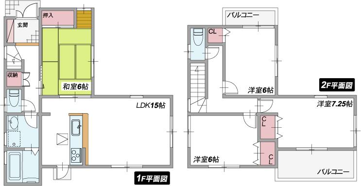 Floor plan. 21,800,000 yen, 4LDK, Land area 143.88 sq m , Building area 95.17 sq m 4LDK, Two-sided balcony specification