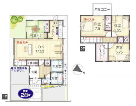 Floor plan. (C-2 No. land ・ Model house), Price 28,820,000 yen, 4LDK, Land area 109.23 sq m , Building area 100.19 sq m