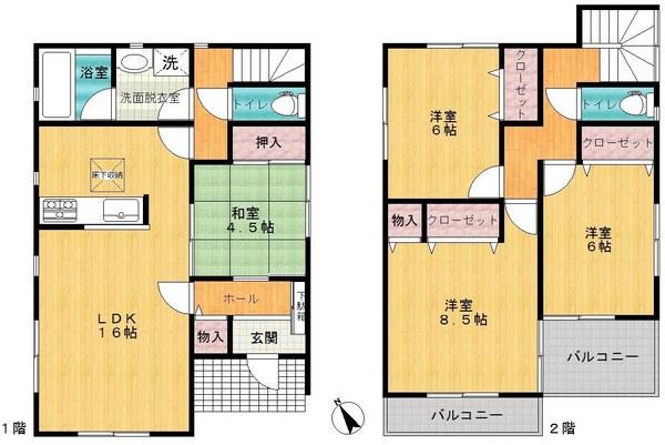 Floor plan. 19.5 million yen, 4LDK, Land area 133.29 sq m , Fun and even cooking in the building area 98.82 sq m face-to-face kitchen.