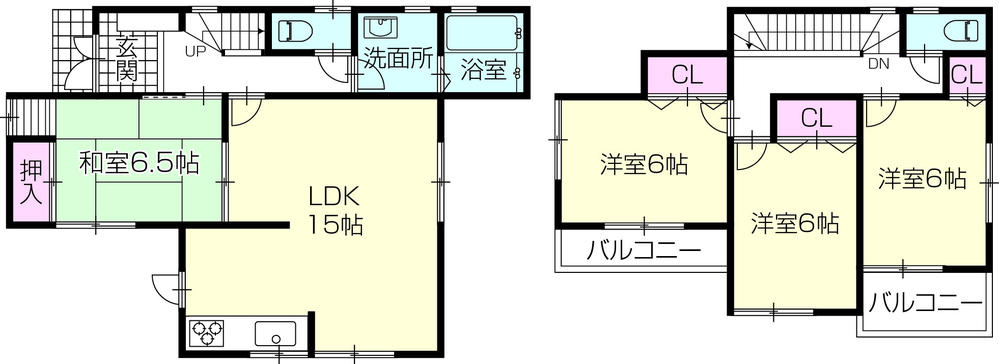Floor plan. 21,800,000 yen, 4LDK, Land area 123.34 sq m , Building area 95.58 sq m spacious living two-sided balcony