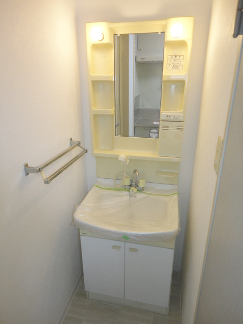 Washroom. There is a vanity with a shower or ~ You ^^