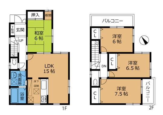 Floor plan. 18,800,000 yen, 4LDK, Land area 110.49 sq m , Building area 95.58 sq m