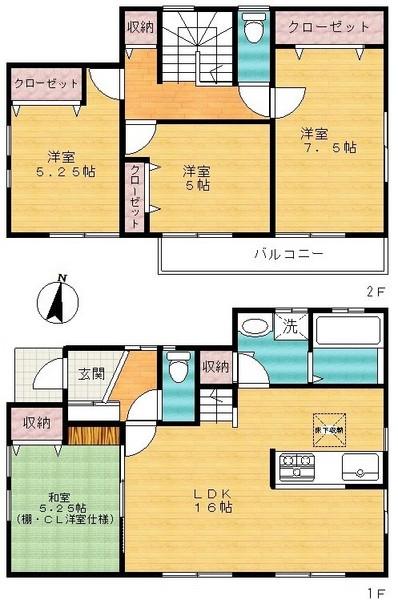 Floor plan. 20.8 million yen, 4LDK, Land area 110.14 sq m , Building area 97.08 sq m