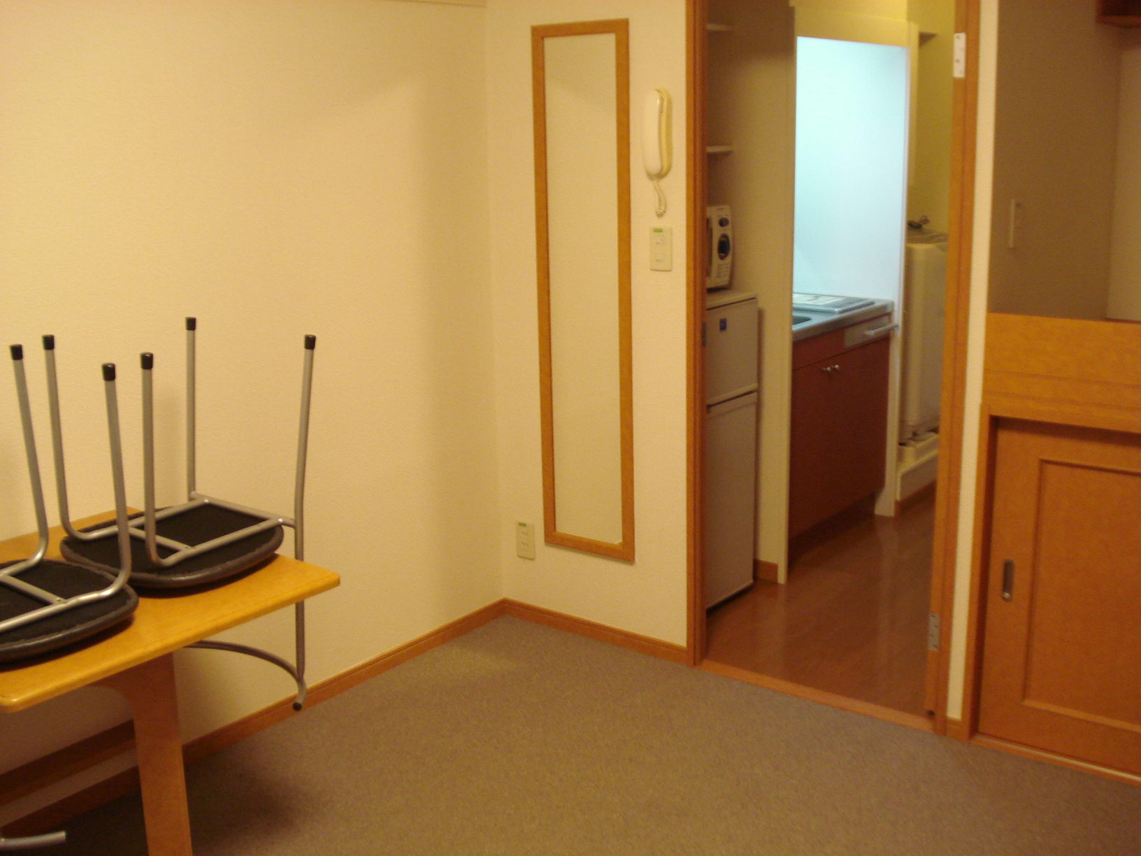 Living and room. With wall-mounted mirror!