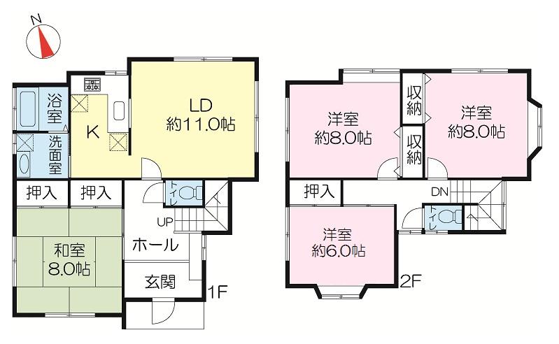 Floor plan. 15.5 million yen, 4LDK, Land area 131.79 sq m , Building area 109.65 sq m