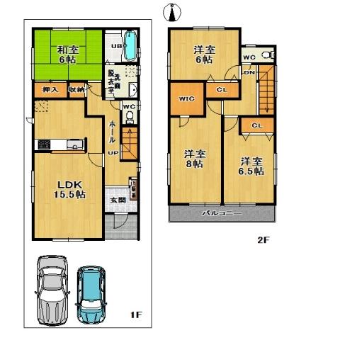 Floor plan. (Building 2), Price 21,800,000 yen, 4LDK, Land area 111.11 sq m , Building area 105.15 sq m