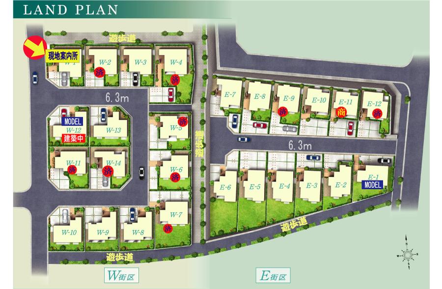 Construction completion expected view. ● new city block ● 5-chome W Street District, E Street District All 26 compartments LAND PLAN