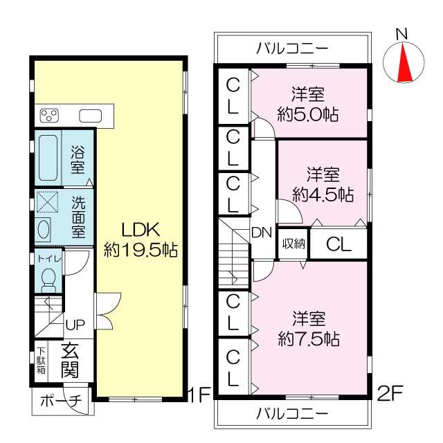 Floor plan. 27.5 million yen, 3LDK, Land area 80.52 sq m , Building area 90.31 sq m