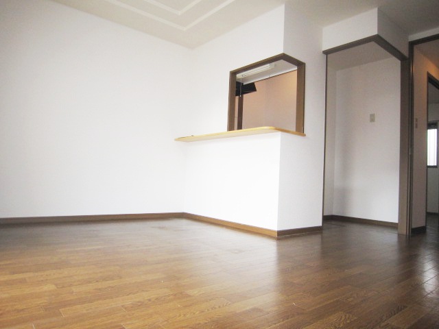 Living and room. Living room of stylish counter kitchen