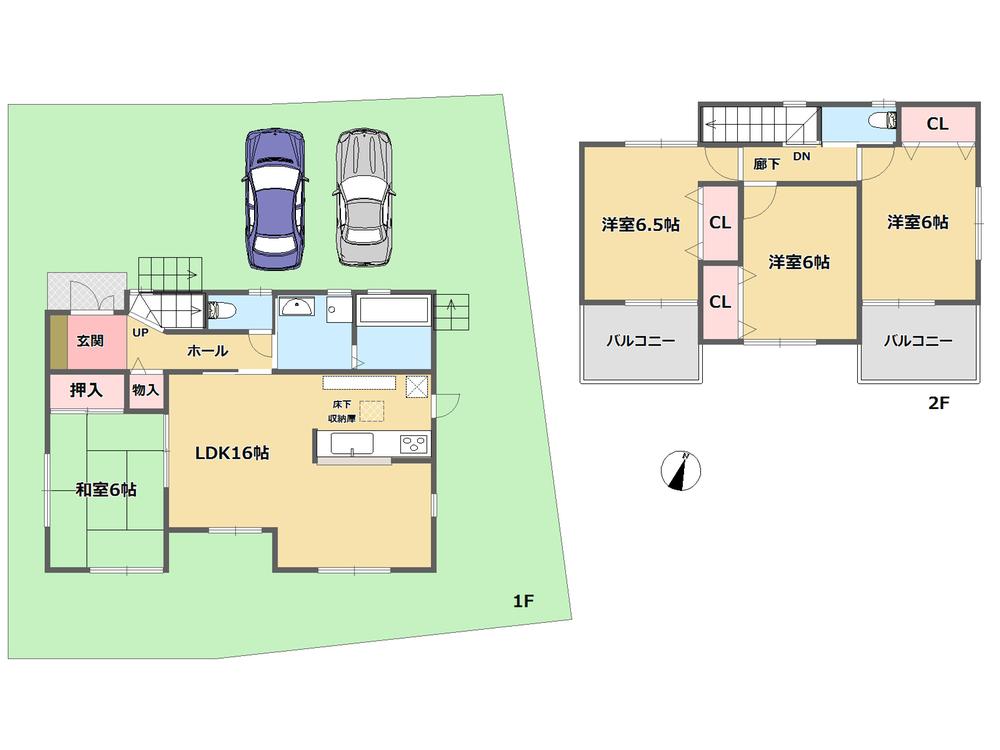 Floor plan. 28.8 million yen, 4LDK, Land area 202.98 sq m , Building area 94.77 sq m popular counter kitchen
