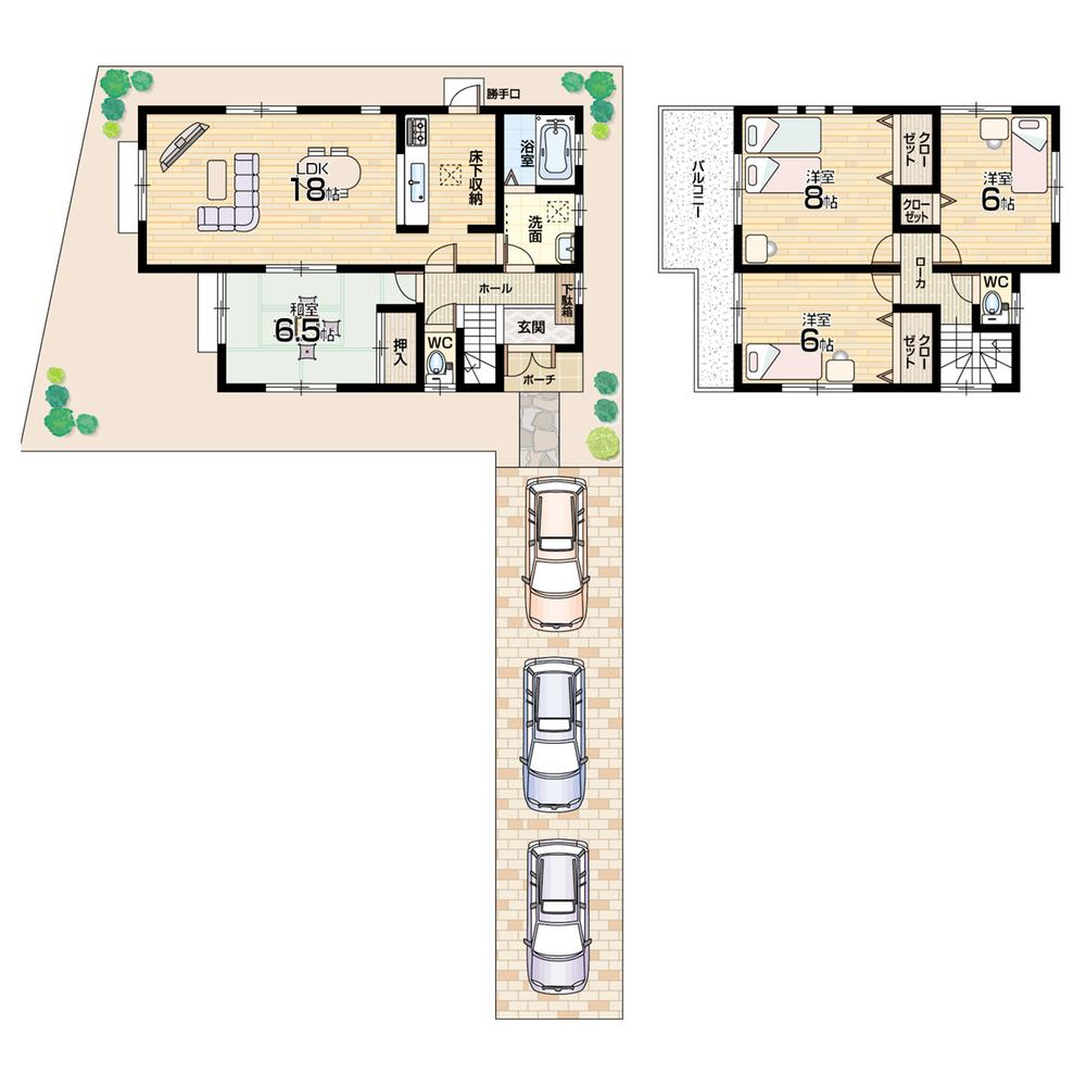 Floor plan. 25,800,000 yen, 4LDK, Land area 212.28 sq m , Building area 101.01 sq m large car happy parking three Allowed! 