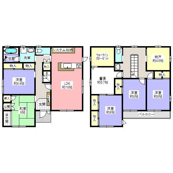 Floor plan. 25,800,000 yen, 5LDK+S, Land area 206.59 sq m , There is no difference in height between the building area 156.36 sq m front road