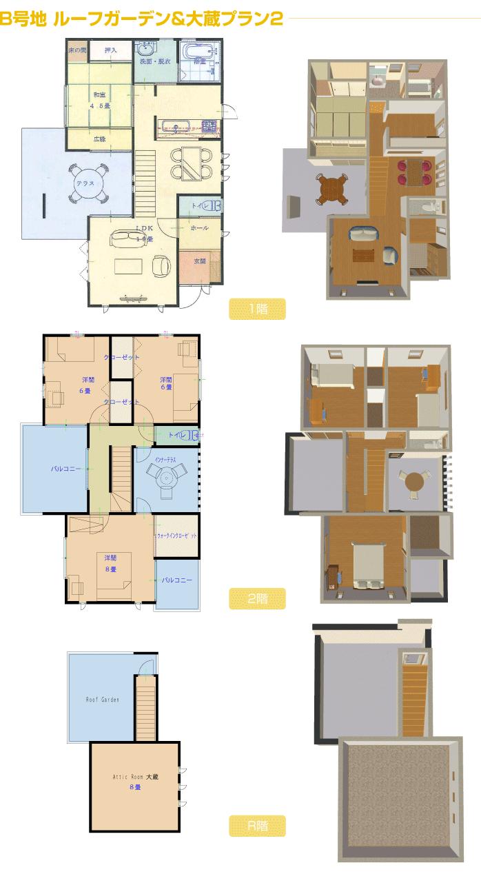 Other building plan example. No. B land plan Example 2 (building price 18040000) Roof Garden and Finance, of course, Make a lot of terrace, Emphasis on day. Living of stairs was also in the plan with a sense of openness and to open type. 