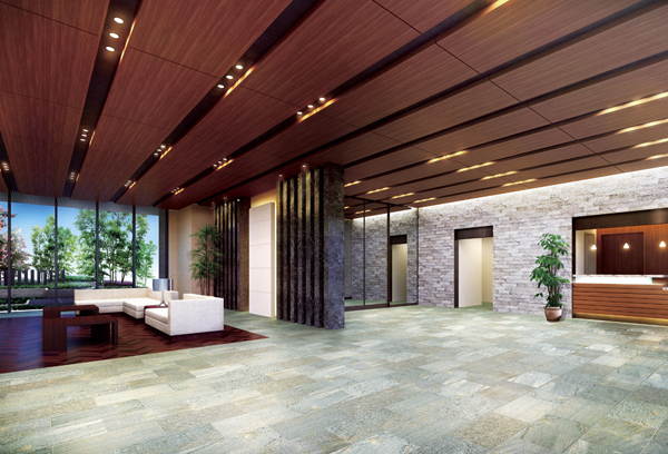 Shared facilities.  [Entrance Hall lounge ・ Concierge counter] Installing the lounge is to the right on the entrance. Sofa spacious seating surface, Stand like objects, Marble of the louver, Soft light of downlight. It is soothing quality space. Also, It has also been installed concierge counter, Concierge will support a more comfortable and convenient life (Rendering)